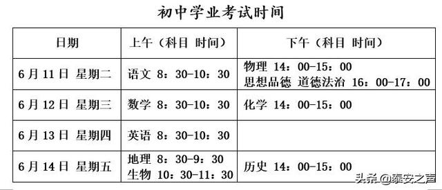 泰安市2019年初中學(xué)業(yè)考試安排出爐